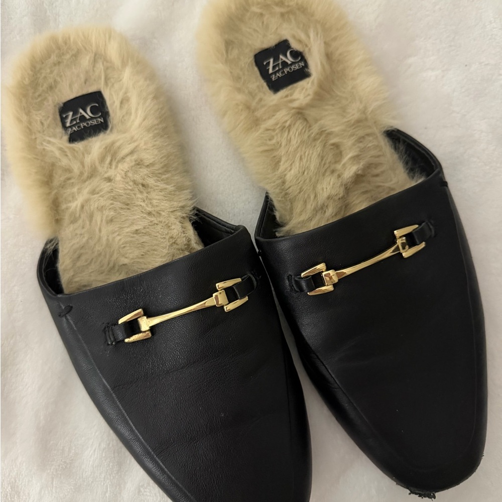 ZAC Zac Posen Black Mules with Gold Detail